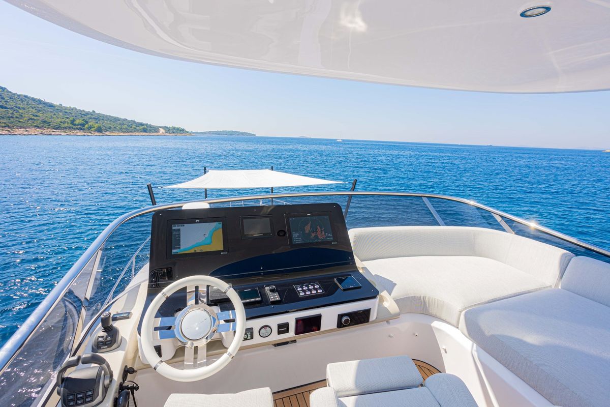 Cockpit of Genesis, a Azimut 60 motorboat at Primošten, Croatia