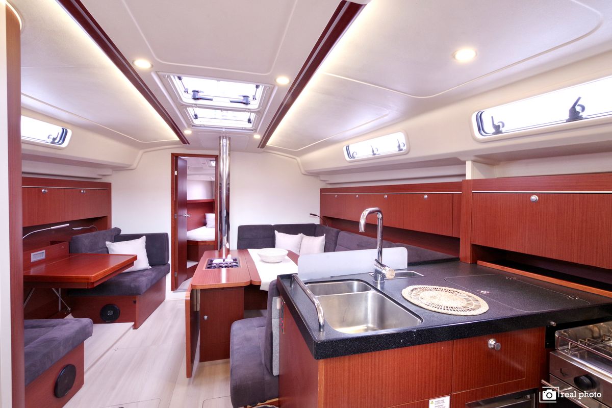 Galley of Talia, a Hanse Yachts Hanse 415 sailboat at Puntone di Scarlino, Italy