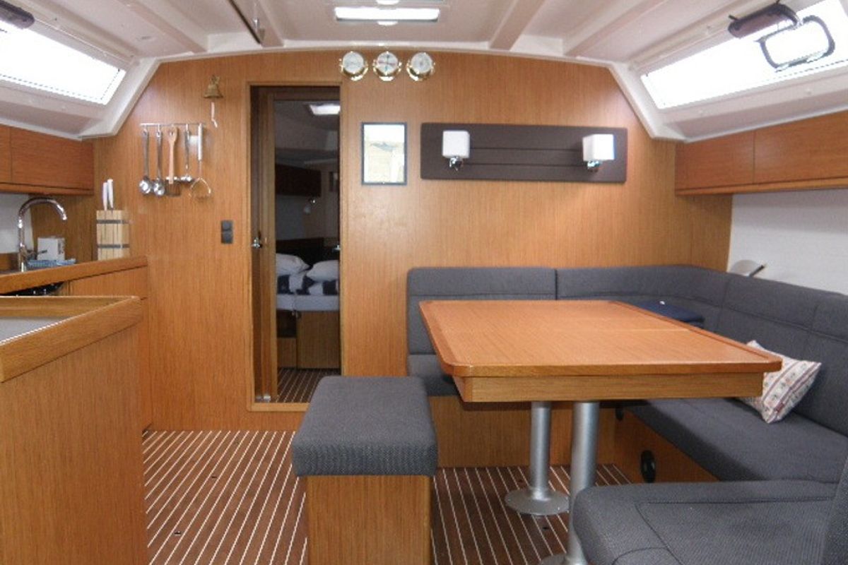 Salon of Optima Prime, a Bavaria Cruiser 46 sailboat at Grad Kaštela, Croatia