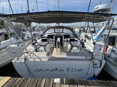 Cockpit of Namaka Elua, a Hanse Yachts Hanse 458 sailboat at Palma de Mallorca, Spain