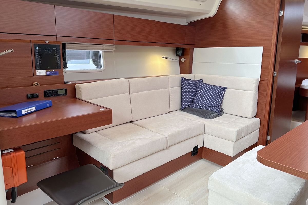 Salon of Namaka Elua, a Hanse Yachts Hanse 458 sailboat at Palma de Mallorca, Spain