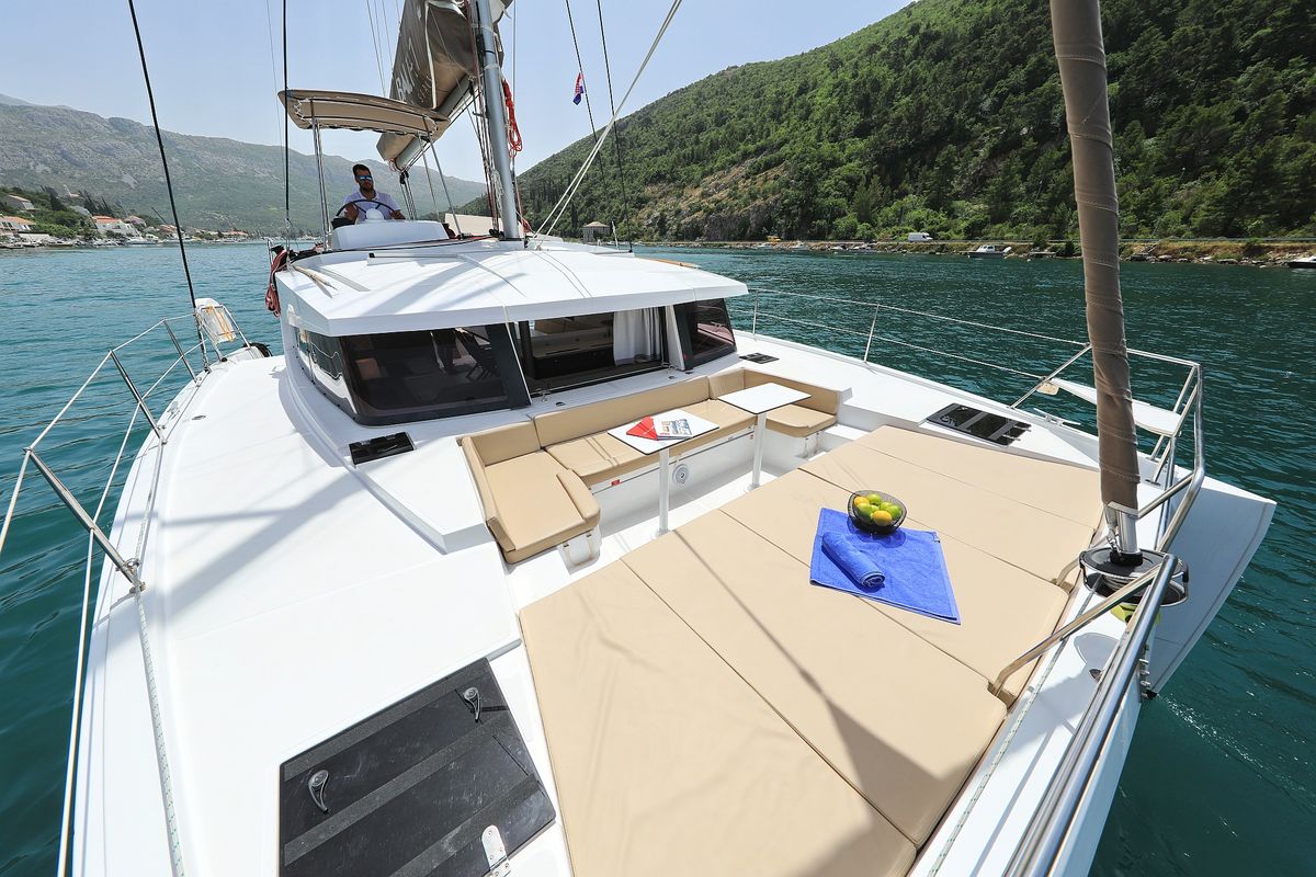 Deck of Avaler, a Bali 4.1 catamaran at Dubrovnik, Croatia