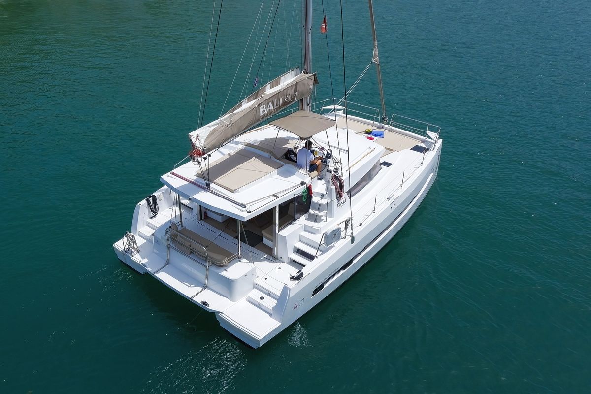 Exterior view of Avaler, a Bali 4.1 catamaran at Dubrovnik, Croatia