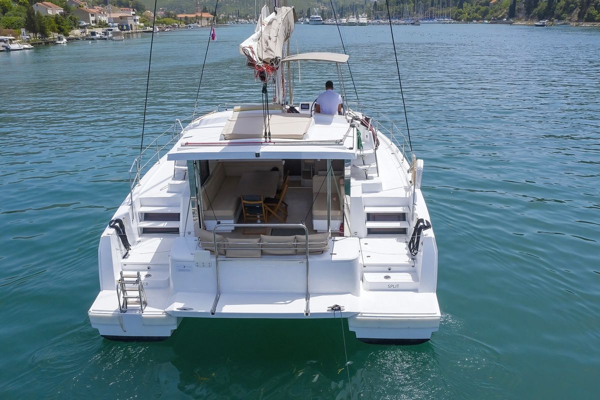 Exterior view of Avaler, a Bali 4.1 catamaran at Dubrovnik, Croatia