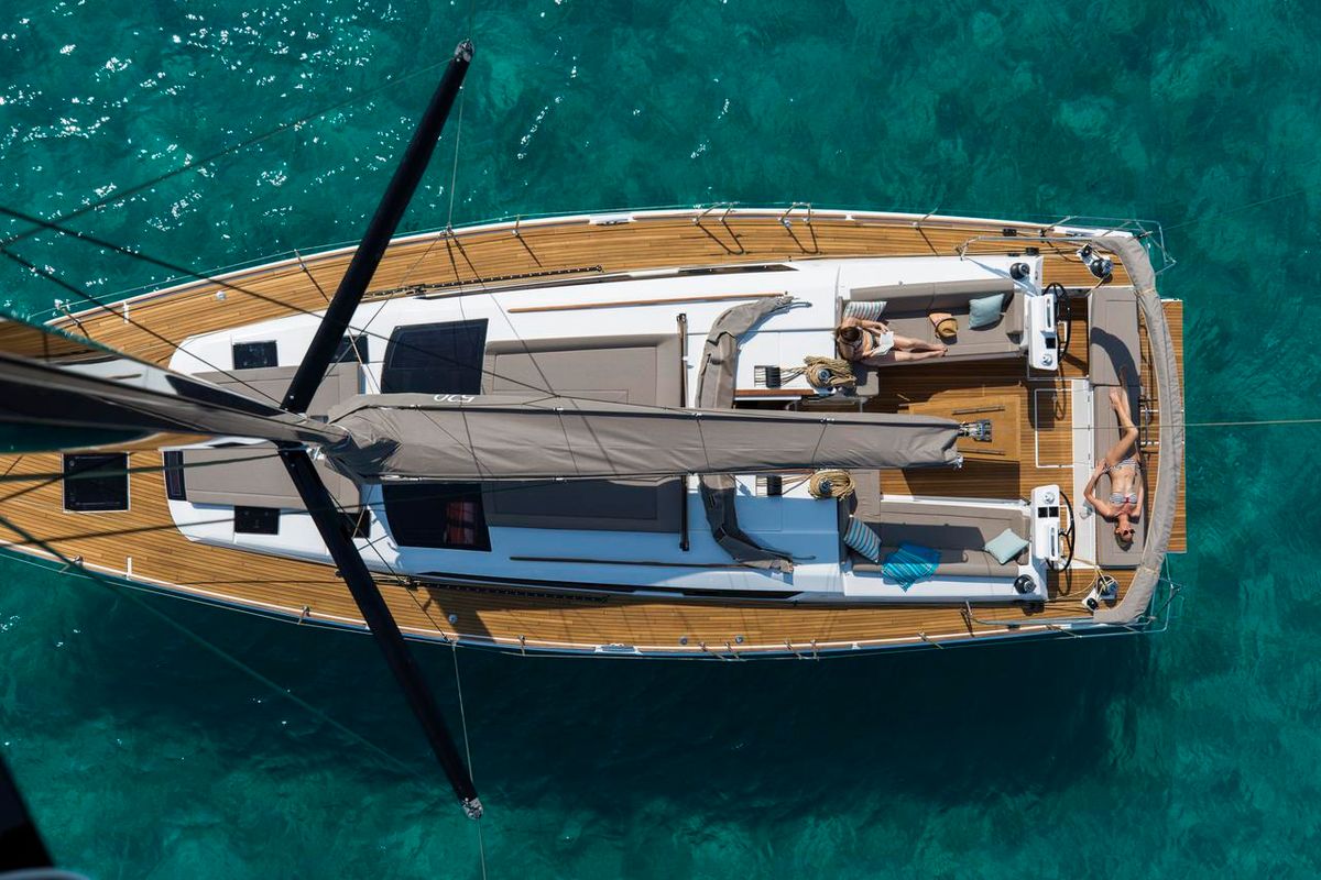 Deck of Eurus, a Dufour 520 GL sailboat at Primošten, Croatia