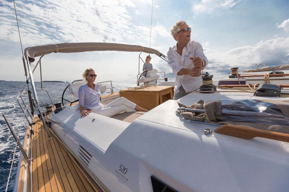 Deck of Eurus, a Dufour 520 GL sailboat at Primošten, Croatia