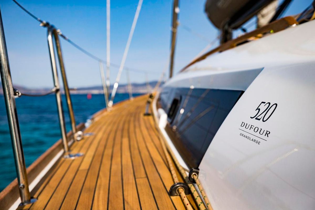 Deck of Eurus, a Dufour 520 GL sailboat at Primošten, Croatia