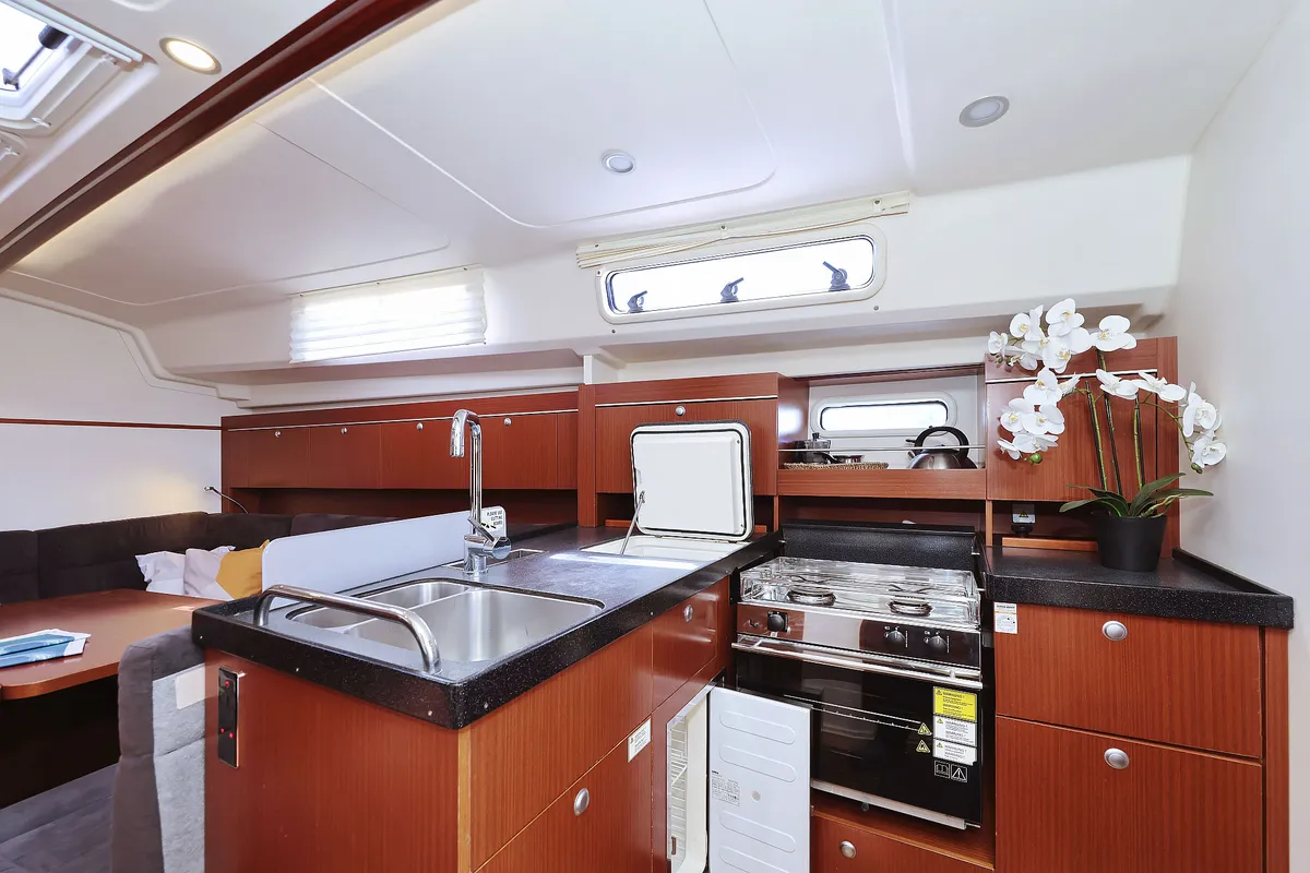 Galley of Natali, a Hanse Yachts Hanse 415 sailboat at Grad Biograd na Moru, Croatia