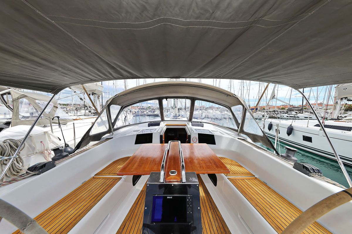 Cockpit of Natali, a Hanse Yachts Hanse 415 sailboat at Grad Biograd na Moru, Croatia