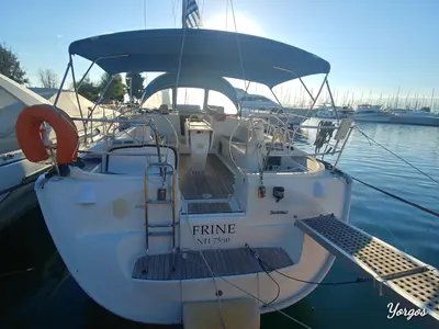 Deck of Frine, a Jeanneau Sun Odyssey 43 sailboat at Naousa, Greece