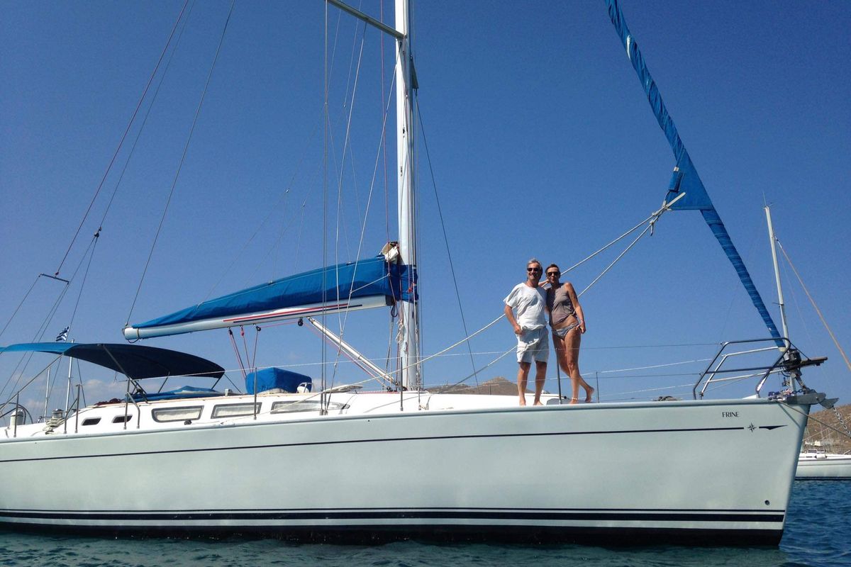 Exterior view of Frine, a Jeanneau Sun Odyssey 43  sailboat at Naousa, Greece