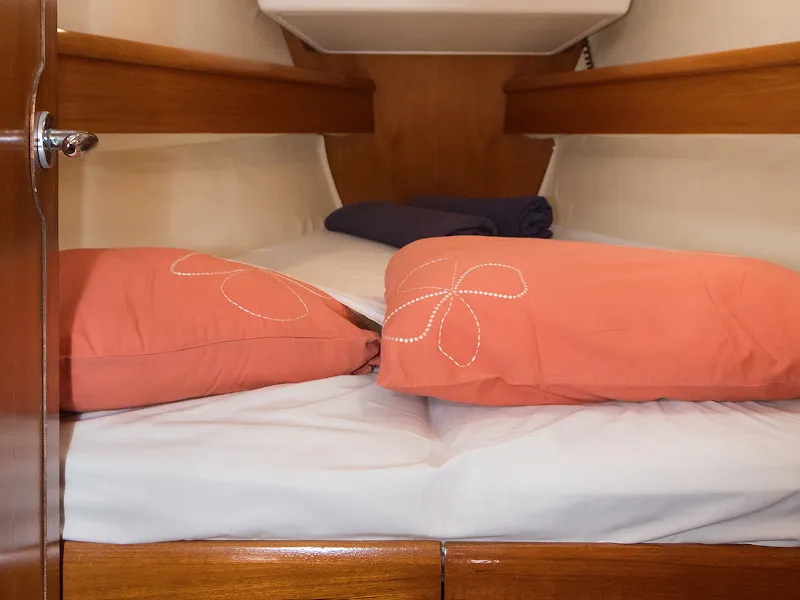Cabin on Frine, a Jeanneau Sun Odyssey 43  sailboat at Naousa, Greece
