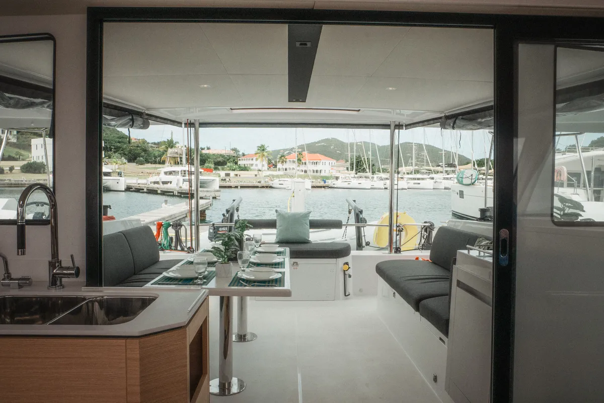 Salon of Untethered, a Nautitech Rochefort Nautitech 40 Open catamaran at Parham Town, British Virgin Islands