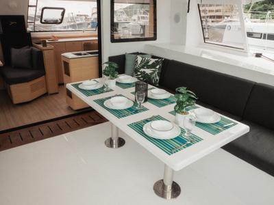 Salon of Untethered, a Nautitech Rochefort Nautitech 40 Open catamaran at Parham Town, British Virgin Islands