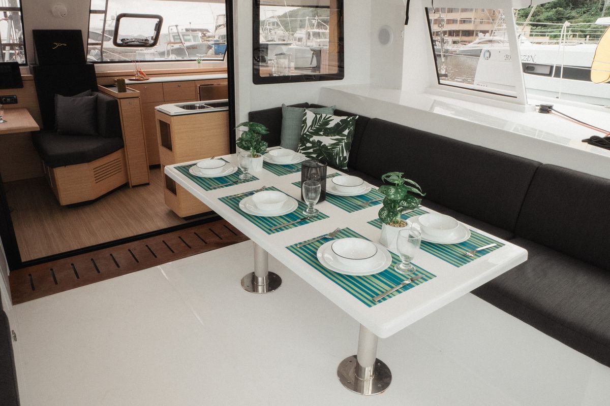 Salon of Untethered, a Nautitech Rochefort Nautitech 40 Open catamaran at Parham Town, British Virgin Islands