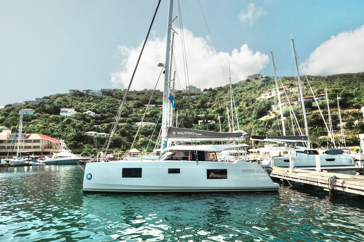 Exterior view of Untethered, a Nautitech Rochefort Nautitech 40 Open catamaran at Parham Town, British Virgin Islands