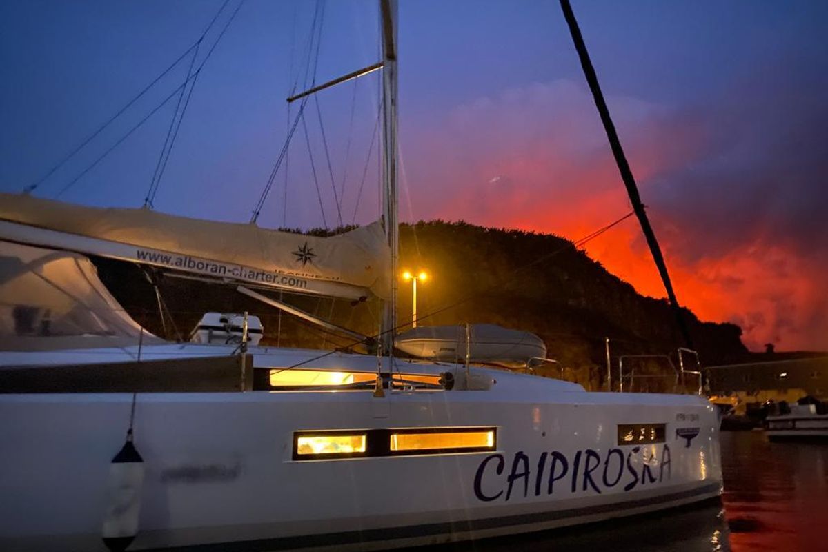 Exterior view of Alboran Caipiroska, a Jeanneau Sun Odyssey 440 sailboat at es Jonquet, Spain