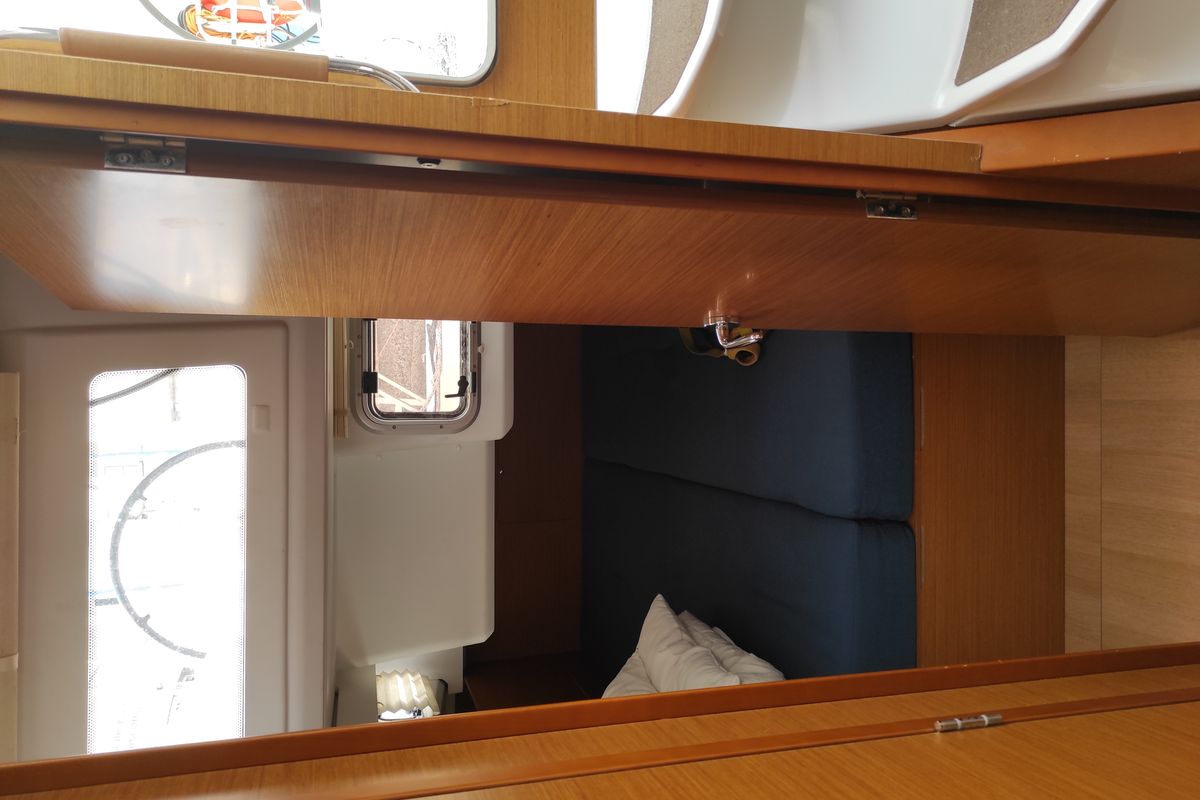 Cabin on Alboran Caipiroska, a Jeanneau Sun Odyssey 440 sailboat at es Jonquet, Spain