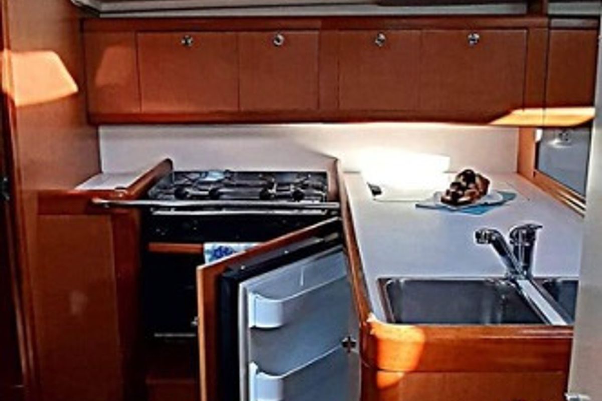 Galley of Maria, a Beneteau Oceanis 37 sailboat at Municipal Unit of Palairos, Greece