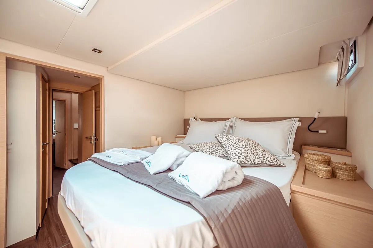 Cabin on Sea Energy V, a Fountaine Pajot Saba 50 catamaran at Athens, Greece