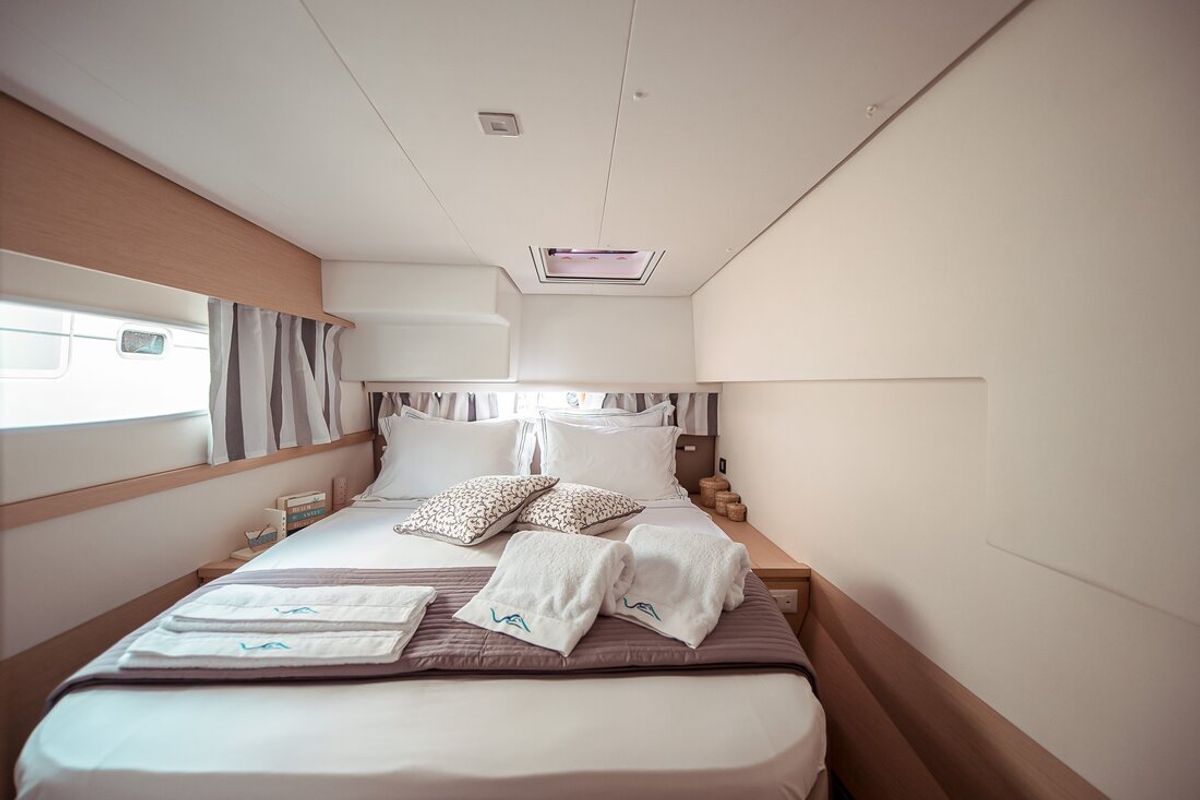 Cabin on Sea Energy V, a Fountaine Pajot Saba 50 catamaran at Athens, Greece