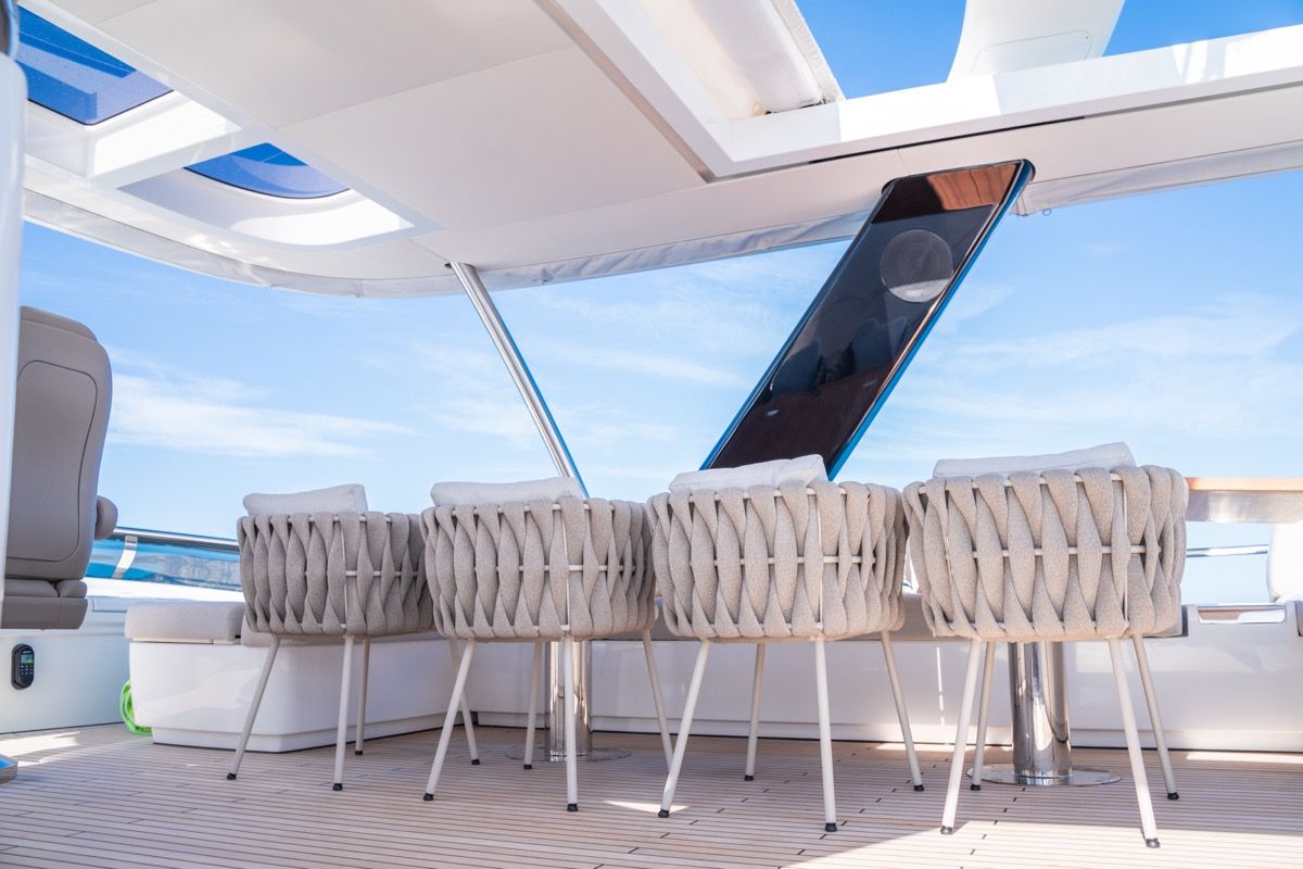 Deck of Zenit, a Lagoon Seventy 8 catamaran at Olbia, Italy