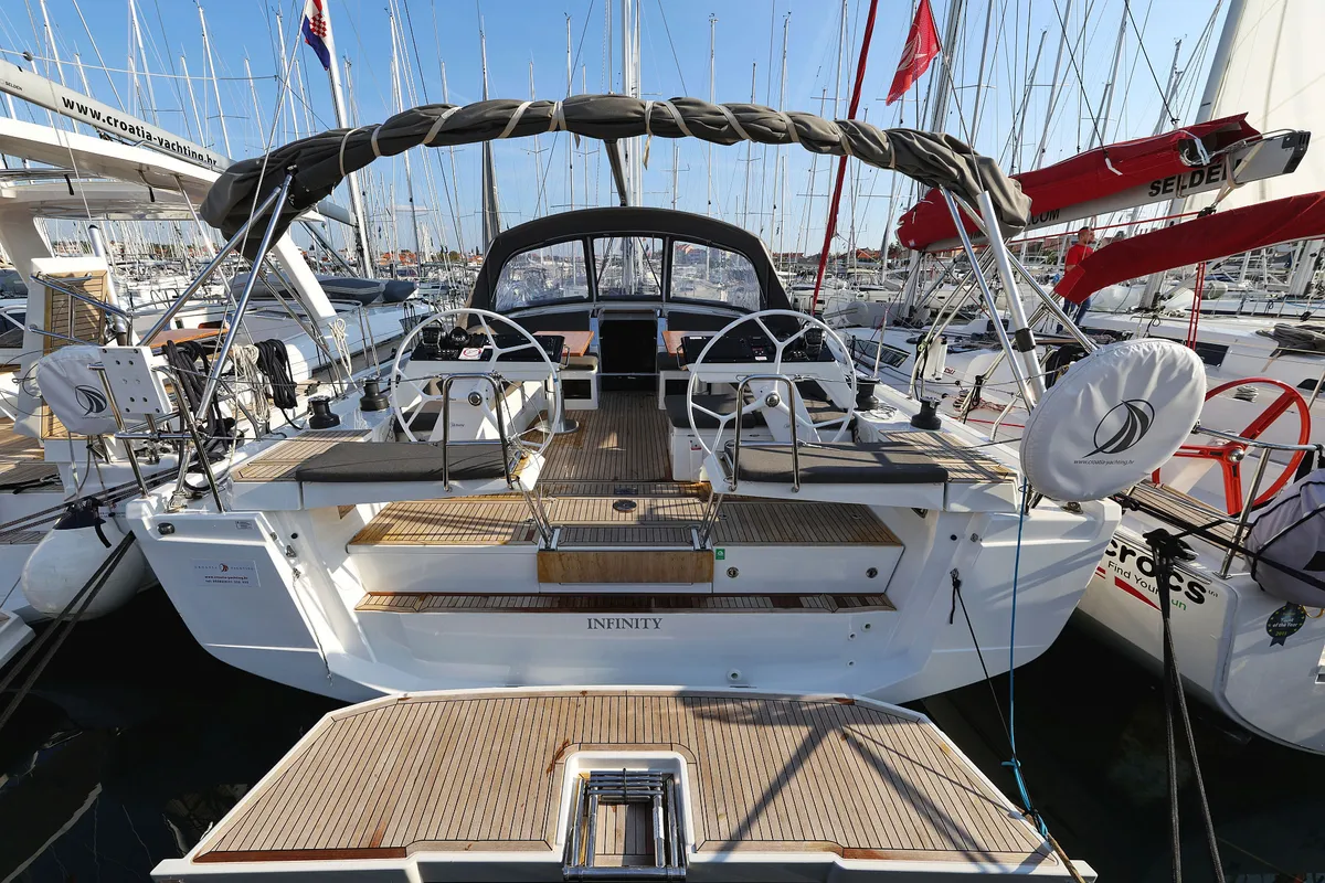 Exterior view of Infinity, a Hanse Yachts Hanse 460 sailboat at Općina Sukošan, Croatia