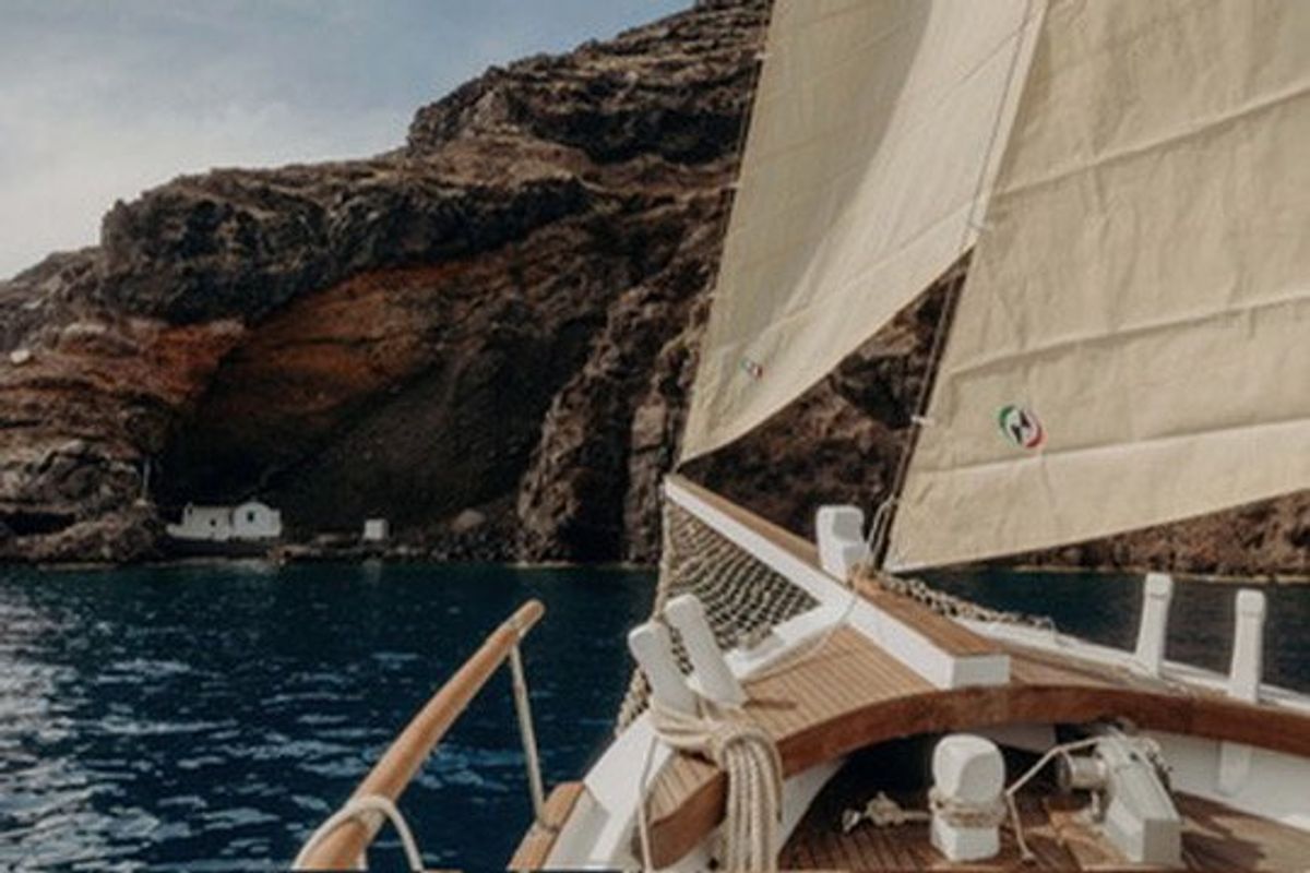 Deck of Kymatia, a Custom Made Trehandiri sailboat at Thira Municipal Unit, Greece