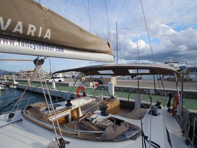 Deck of Papaya, a Bavaria 51 Cruiser sailboat at Port de Pollença, Spain
