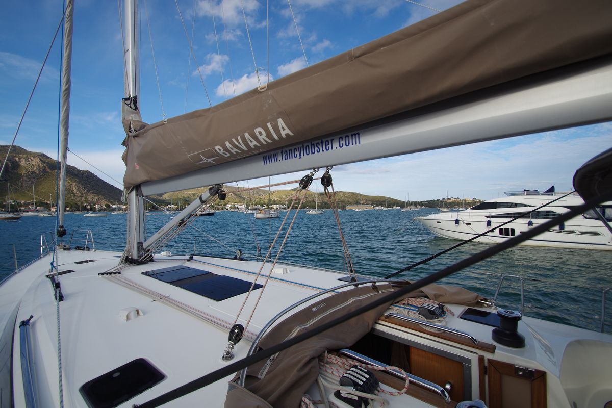 Deck of Papaya, a Bavaria 51 Cruiser sailboat at Port de Pollença, Spain