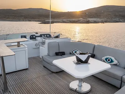 Deck of Shiva, a Cantieri di Pisa Akhir 27 yacht at Ornos, Greece
