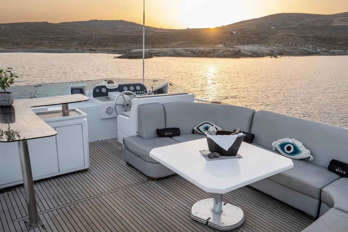 Deck of Shiva, a Cantieri di Pisa Akhir 27 yacht at Ornos, Greece