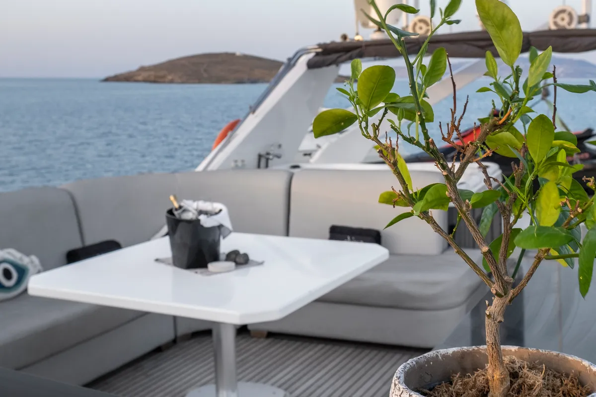 Deck of Shiva, a Cantieri di Pisa Akhir 27 yacht at Ornos, Greece