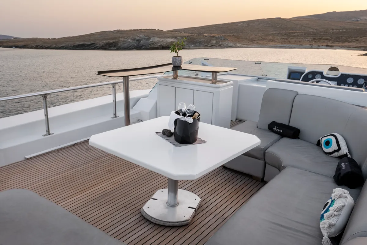 Deck of Shiva, a Cantieri di Pisa Akhir 27 yacht at Ornos, Greece