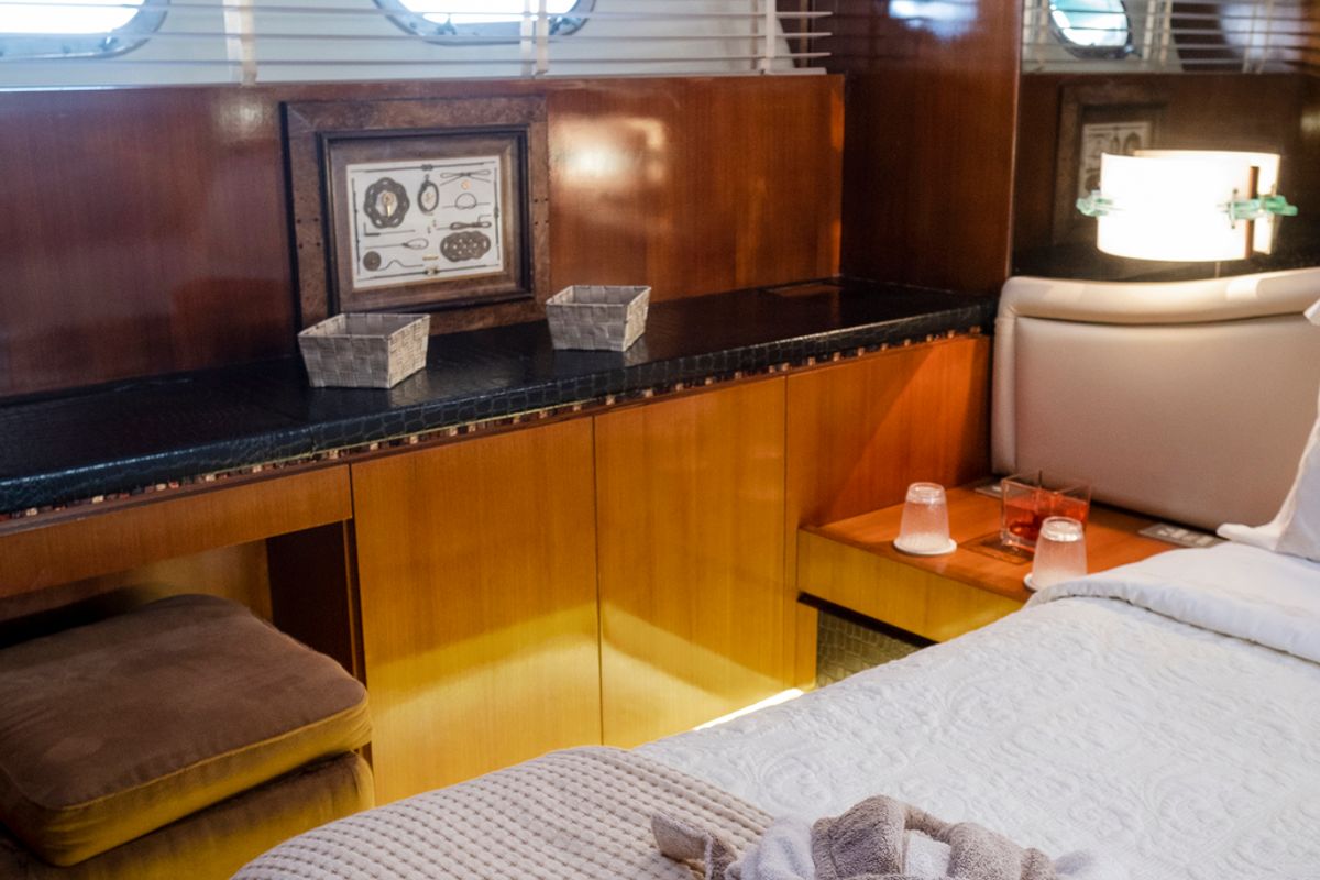 Cabin on Shiva, a Cantieri di Pisa Akhir 27 yacht at Ornos, Greece