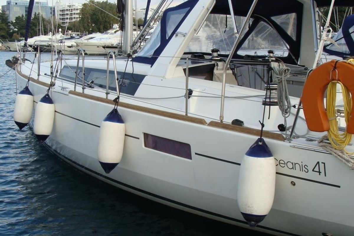 Exterior view of Ecstasea, a Beneteau Oceanis 41 sailboat at Athens, Greece