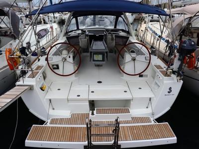 Cockpit of Ecstasea, a Beneteau Oceanis 41 sailboat at Athens, Greece