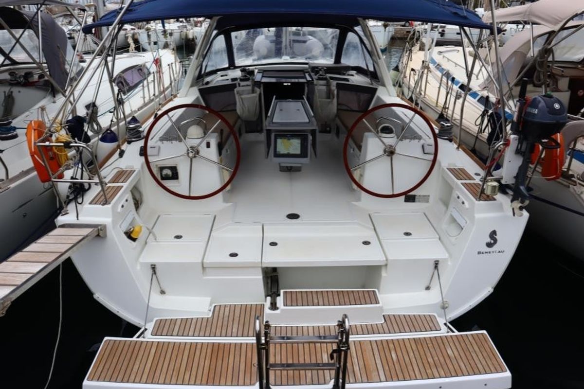 Cockpit of Ecstasea, a Beneteau Oceanis 41 sailboat at Athens, Greece