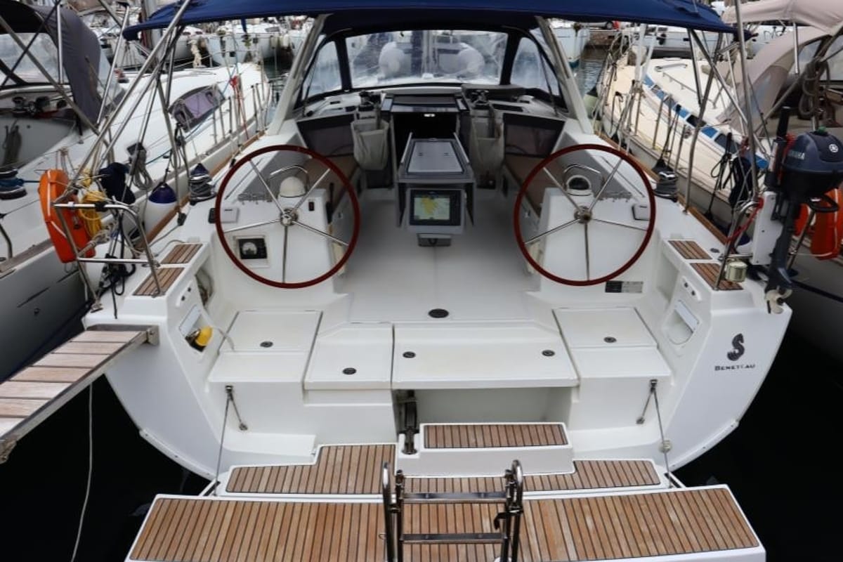 Deck of Ecstasea, a Beneteau Oceanis 41 sailboat at Athens, Greece