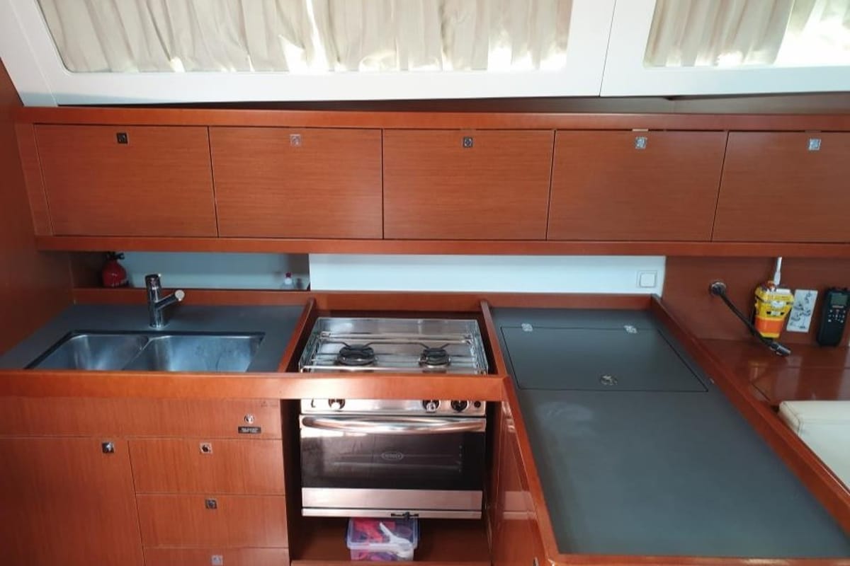 Galley of Ecstasea, a Beneteau Oceanis 41 sailboat at Athens, Greece