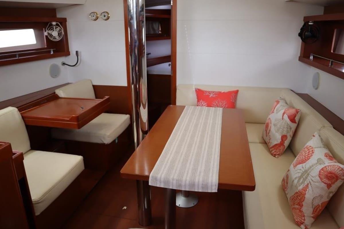 Salon of Ecstasea, a Beneteau Oceanis 41 sailboat at Athens, Greece