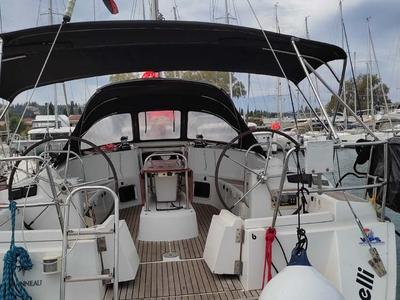 Cockpit of Miss Elli, a Jeanneau Sun Odyssey 44i sailboat at Kontokali, Greece