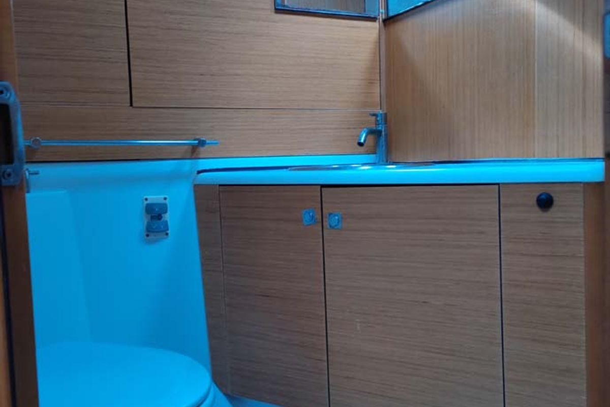 Salon of Miss Elli, a Jeanneau Sun Odyssey 44i sailboat at Kontokali, Greece