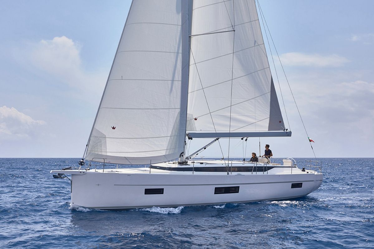 Exterior view of Hangover, a Bavaria C50 Holiday sailboat at Grad Kaštela, Croatia