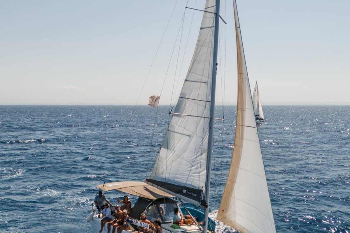 Exterior view of Tormenta, a Dufour 37 sailboat at Castellammare del Golfo, Italy