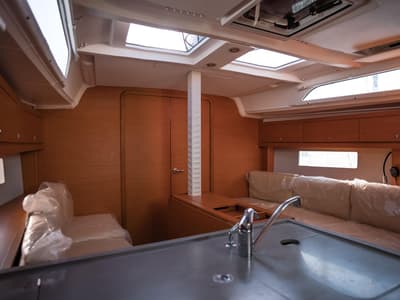 Galley of Tormenta, a Dufour 37 sailboat at Castellammare del Golfo, Italy