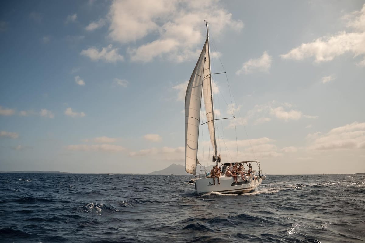 Exterior view of Tormenta, a Dufour 37 sailboat at Castellammare del Golfo, Italy