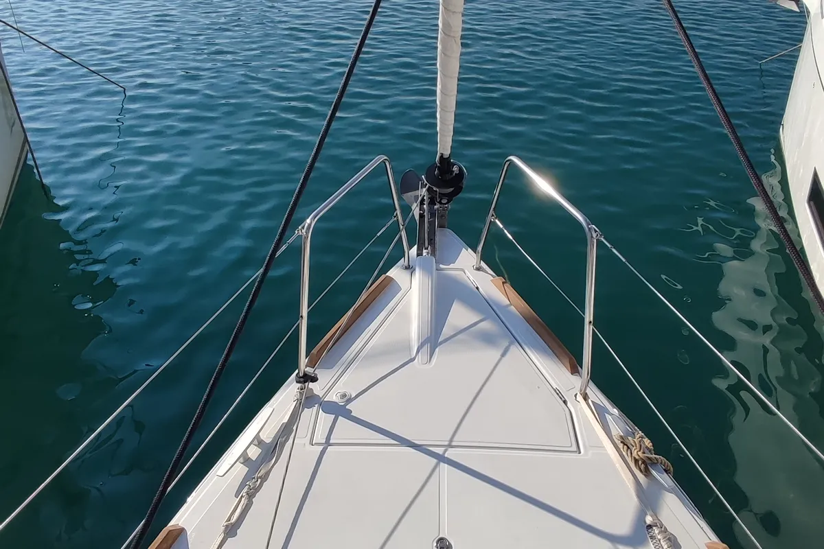 Exterior view of Ferousa, a Jeanneau Sun Odyssey 349 sailboat at Volos Municipality, Greece