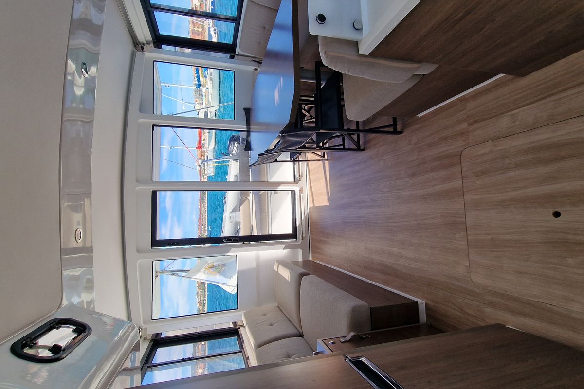 Salon of Fabster19, a Bali 4.2 catamaran at Figari/Golfo Aranci, Italy