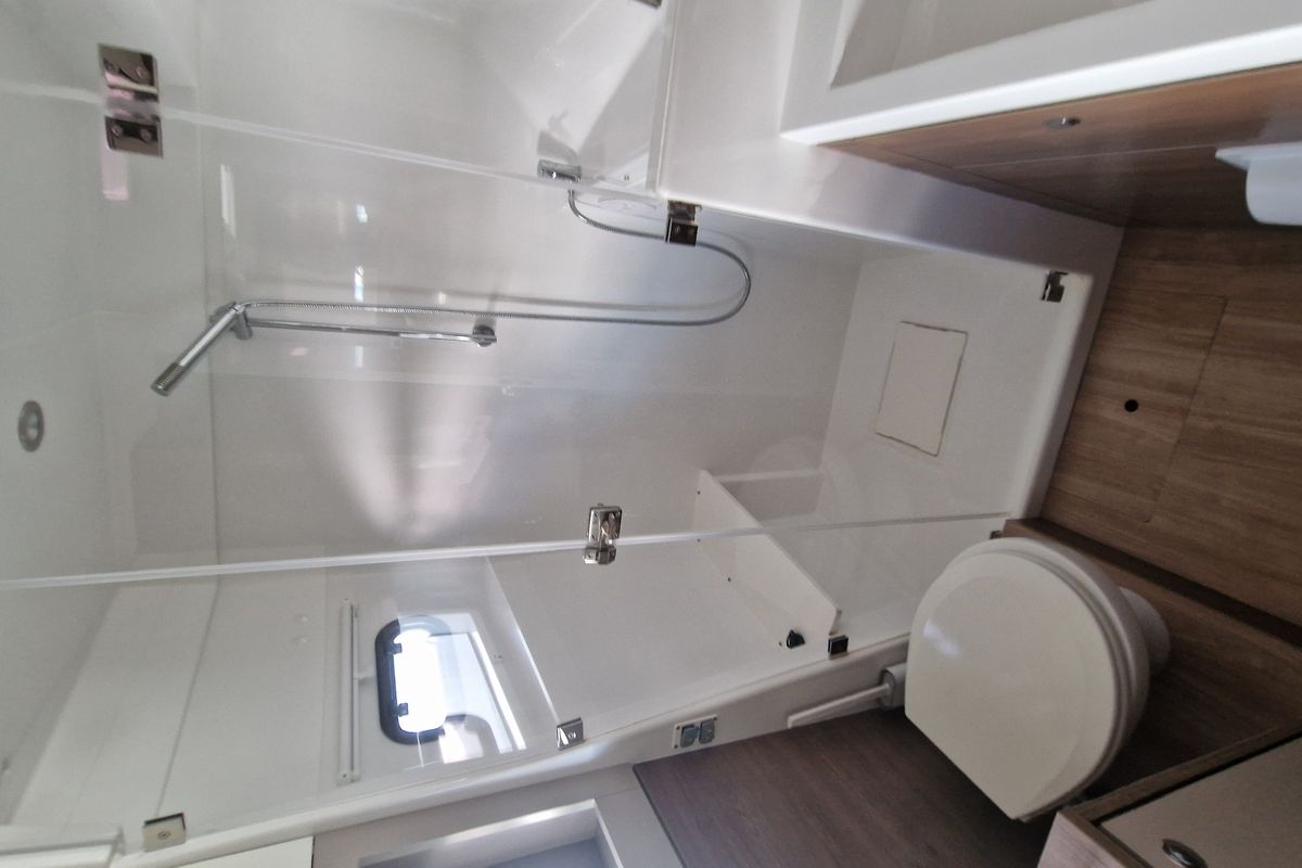 Head on Fabster19, a Bali 4.2 catamaran at Figari/Golfo Aranci, Italy